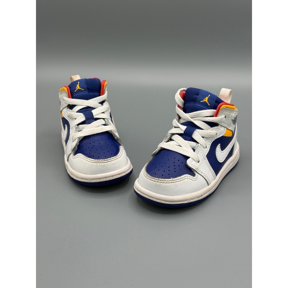 Nike Air Jordan 1 Mid Toddler Shoes Blue‎ White Yellow Red 640735-131 Size 6C